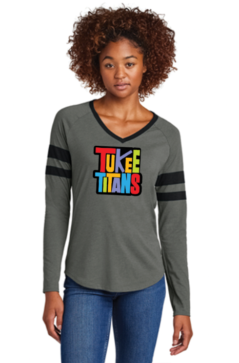 Tukee Titans Sport-Tek® Women's Halftime Stripe Long Sleeve V-Neck Tee